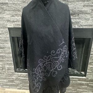 Black Shawl with Embroidered Design